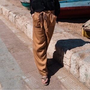 🇨🇦 LENNARD TAYLOR Victoria Pant Tencel Wide Leg High Rise M Camel